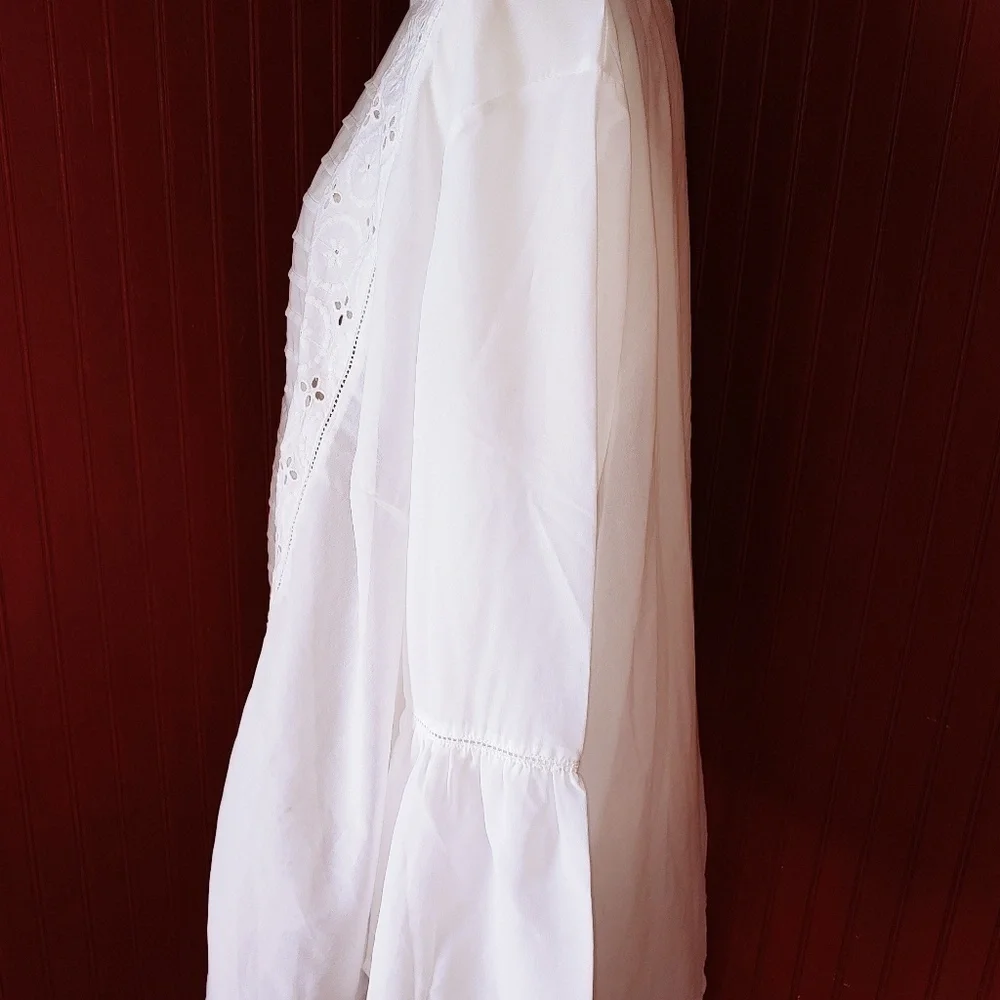 White Semi Sheer BOHO Blouse 2X - Picture 2 of 6